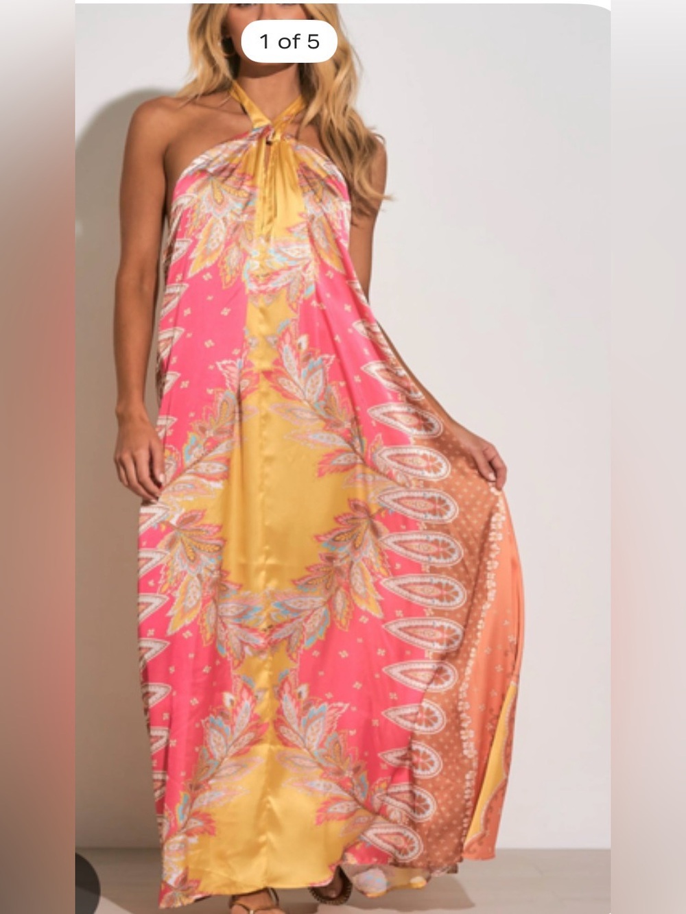 Elan Pink & Yellow Paisley Halter Maxi Dress